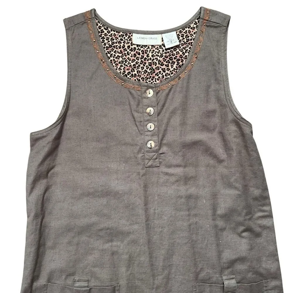 Lemon Grass Dress Womens Size S Sleeveless Safari JumperDress Cotton Linen Blend - Picture 2 of 11